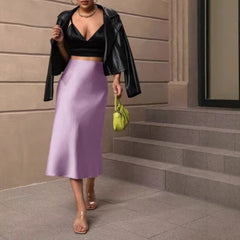 European And American Elegant Style A- Line Satin Skirt - kinko