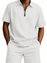 Men's Full Size Quarter Zip Short Sleeve Top and Shorts Set Plus Size - kinko