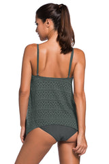 Full Size Spaghetti Strap Scoop Neck Tankini Set - kinko