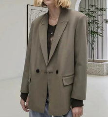 Women's Loose Casual Double Breasted Blazer - kinko