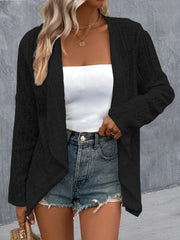 Eyelet Roll-Tab Sleeve Cardigan - kinko