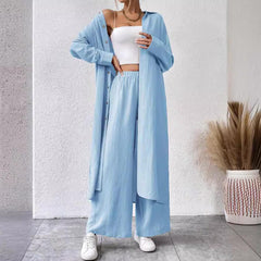 Plus Size Loose Long Shirt Wide Leg Pants Two-piece Set - kinko