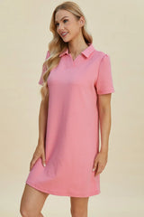 Double Take Full Size Texture Short Sleeve Dress - kinko