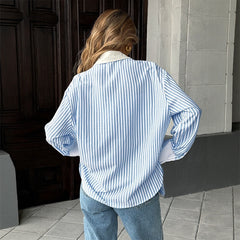 Striped Stitching Shirt For Women - kinko