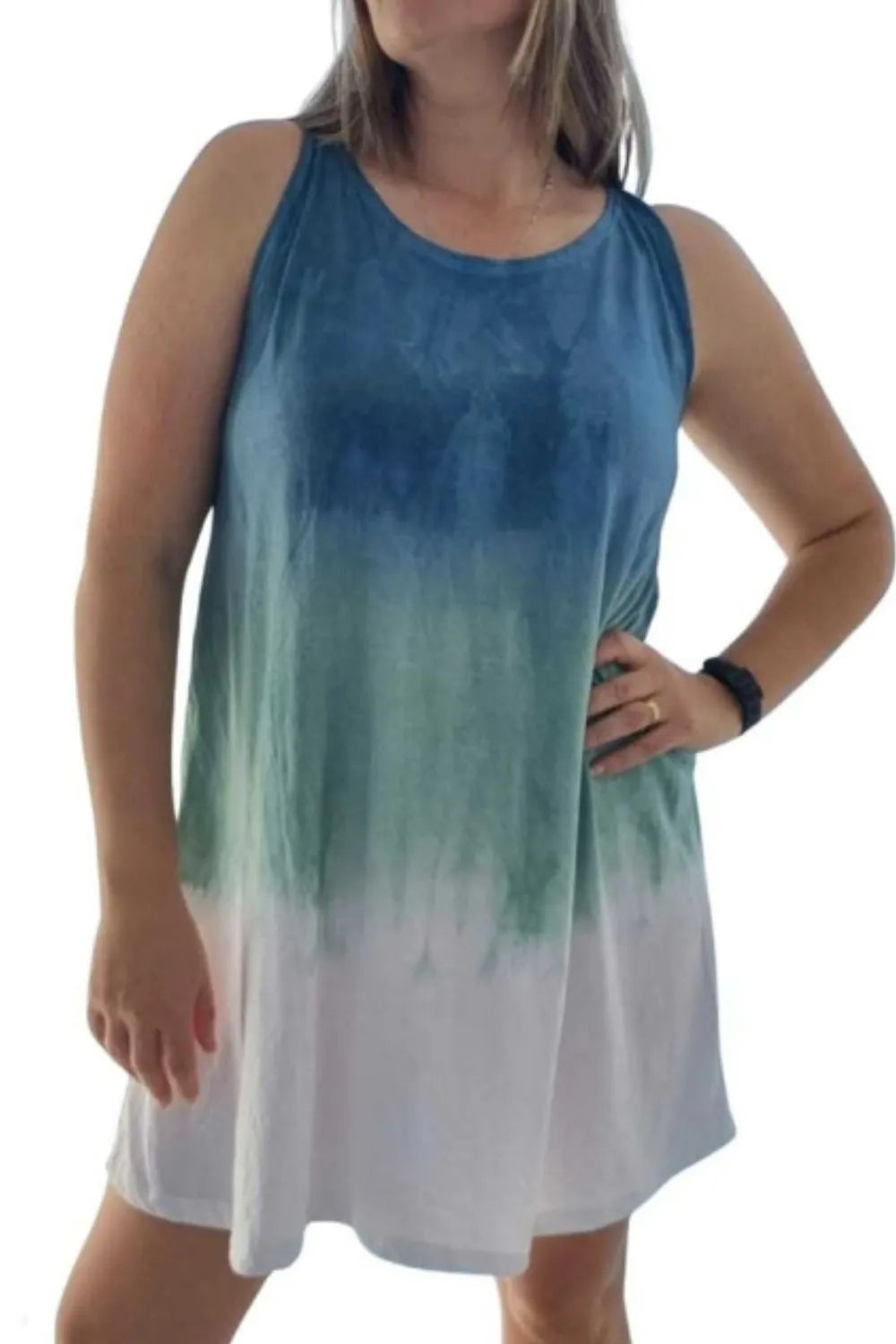 Full Size Tie-Dye Sleeveless Mini Tank Dress Plus Size - kinko