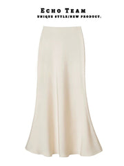 High Waist Slimming Mid-length Satin Acetate Silky Skirt - kinko