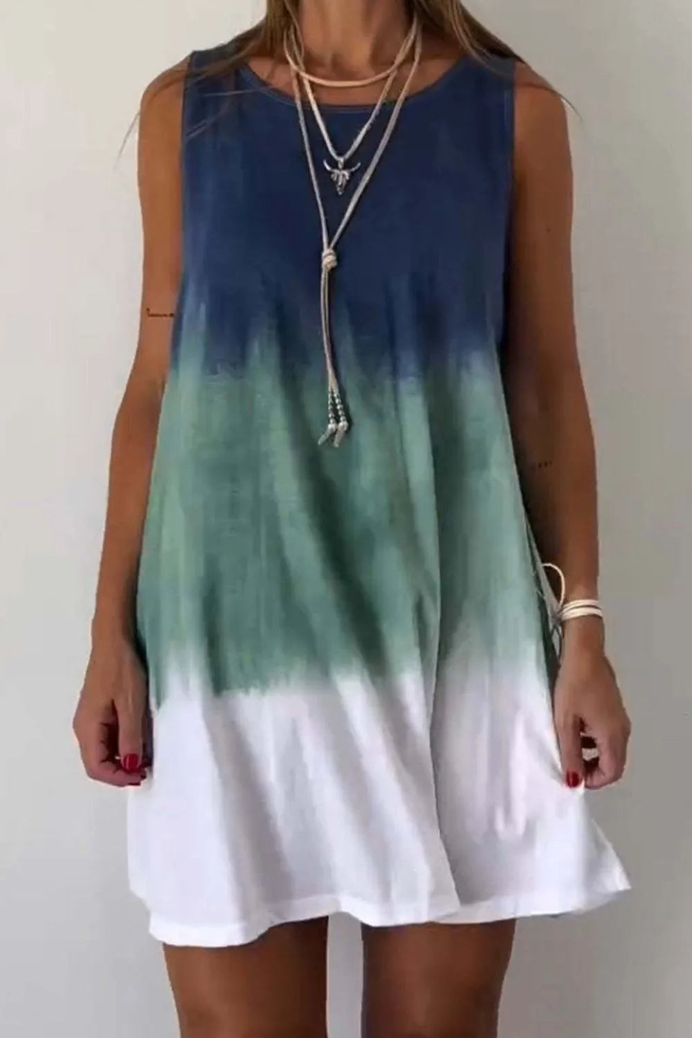 Full Size Tie-Dye Sleeveless Mini Tank Dress Plus Size - kinko