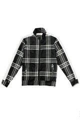 WEIV Men's Full Size Plaid Checkered Zip Up Track Jacket and Pants Set Plus Size - kinko