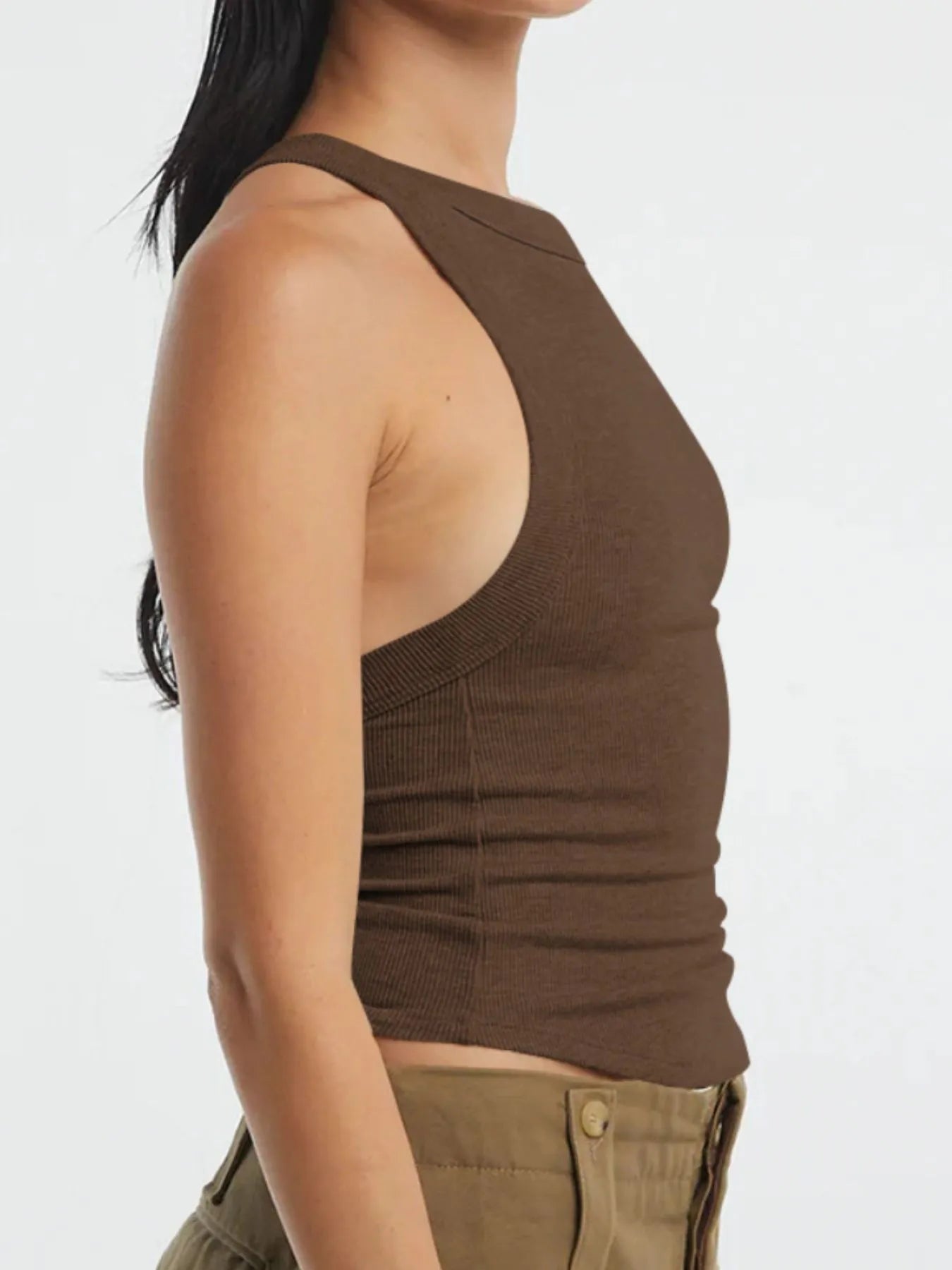 Asymmetrical Back Ribbed Crop Tank Top - kinko