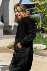 Double Take Full Size Hooded Teddy Bear Jacket with Thumbholes - kinko