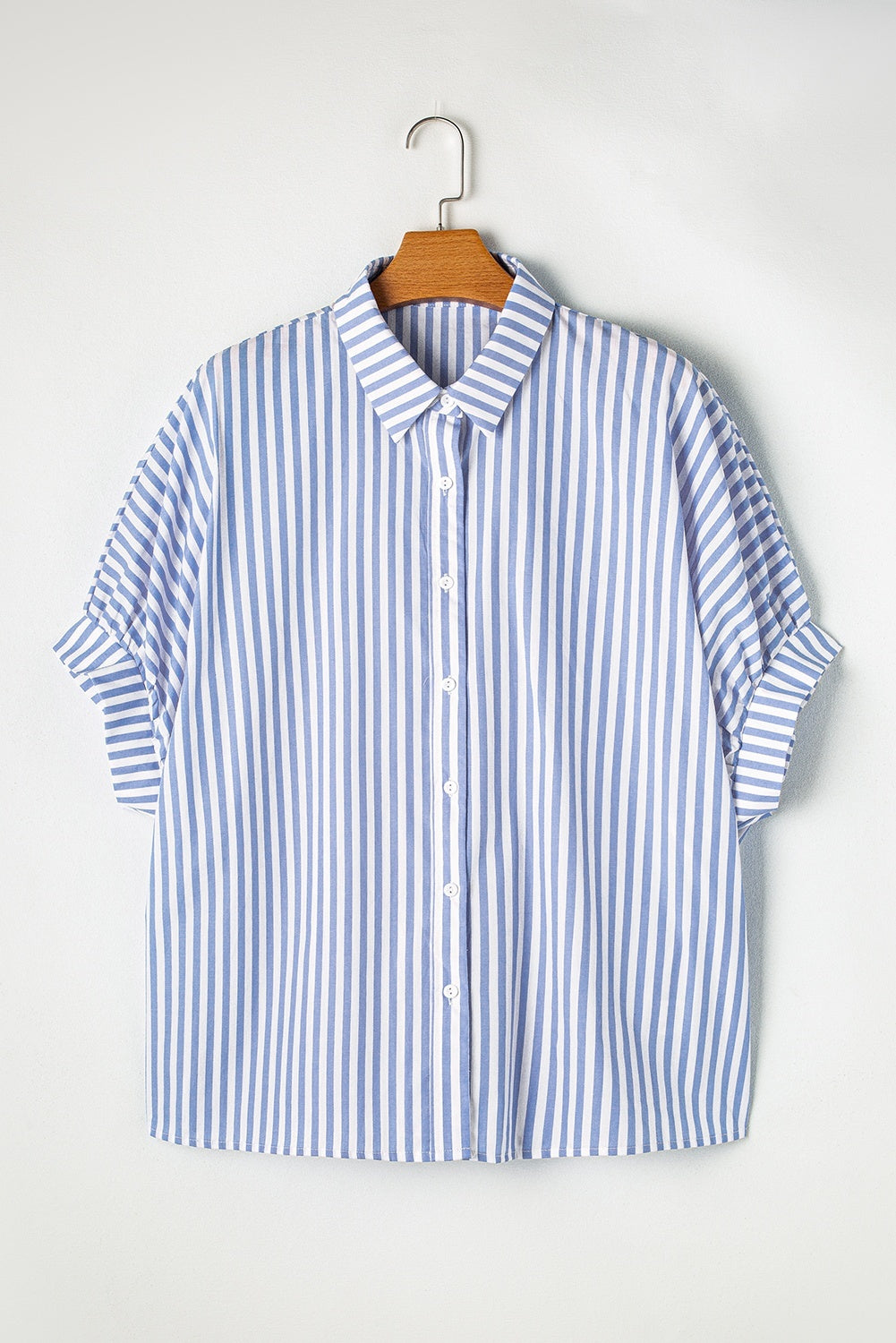 Sky Blue Stripe Dolman Sleeve Oversize Shirt - kinko