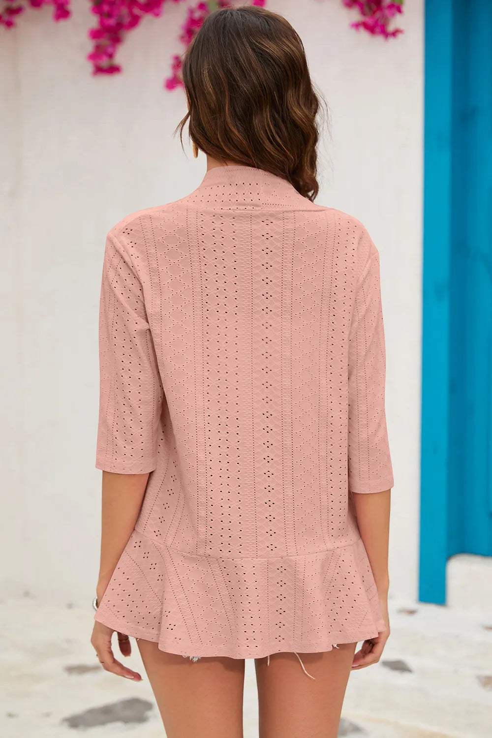Eyelet Open Front Cardigan - kinko