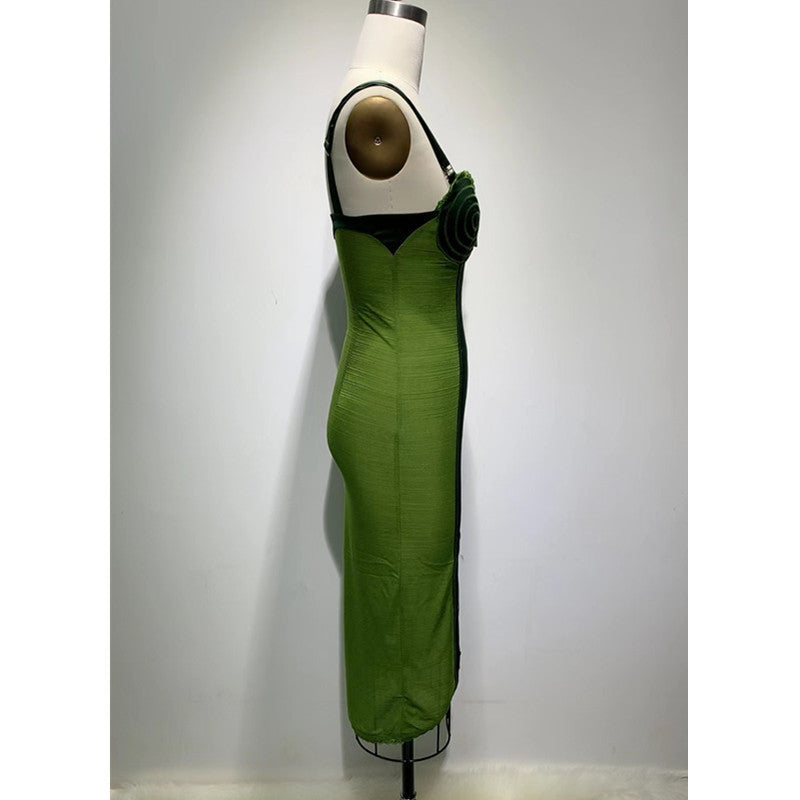 Army Green Sling Slim Temperament Dress - kinko