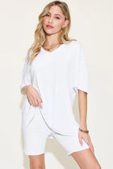 Basic Bae Full Size V-Neck Drop Shoulder T-Shirt and Shorts Set - kinko
