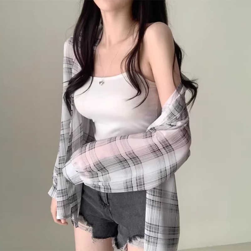 Contrast Color Stripe Chiffon Loose Sun-protection Shirt - kinko