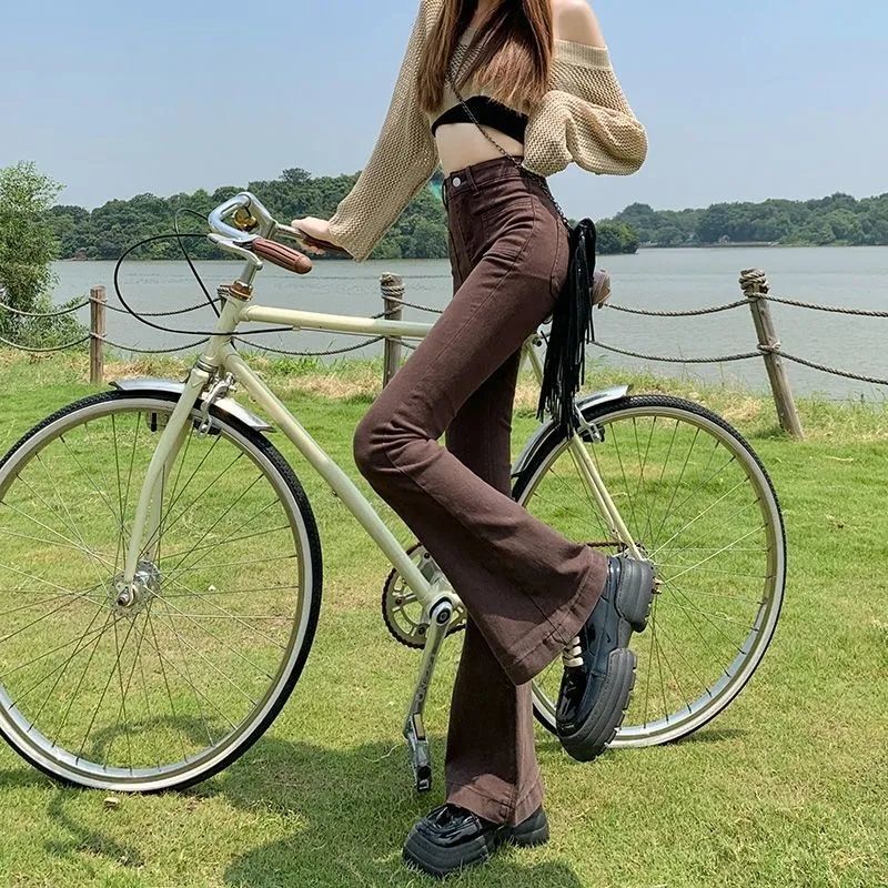 Stretchy High Waist Slimming Design Sense High Street Bell-bottom Pants Tide - kinko