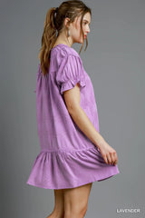 Umgee Heart Pattern Short Sleeve Ruffle Babydoll Dress - kinko