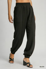 Umgee Drawstring Jogger Pants with Front Seam Detail - kinko