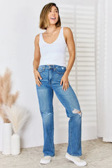 Judy Blue Full Size High Waist Distressed Straight-Leg Jeans - kinko