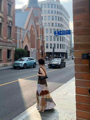 Women's Skirt Vacation Style Artistic Stitching Long Wild Skirt - kinko