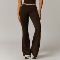 Wool Pleated Yoga Fold High Waist Running Sports Skinny Versatile Bell-bottom Pants Women - kinko