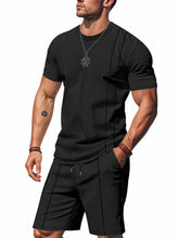 Men's Full Size Round Neck Short Sleeve Top and Shorts Set Plus Size - kinko