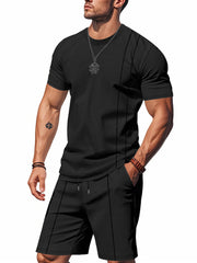 Men's Full Size Round Neck Short Sleeve Top and Shorts Set Plus Size - kinko