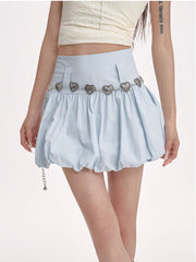 High Waisted Slimming A-line Skirt With Fluffy Flower Buds - kinko