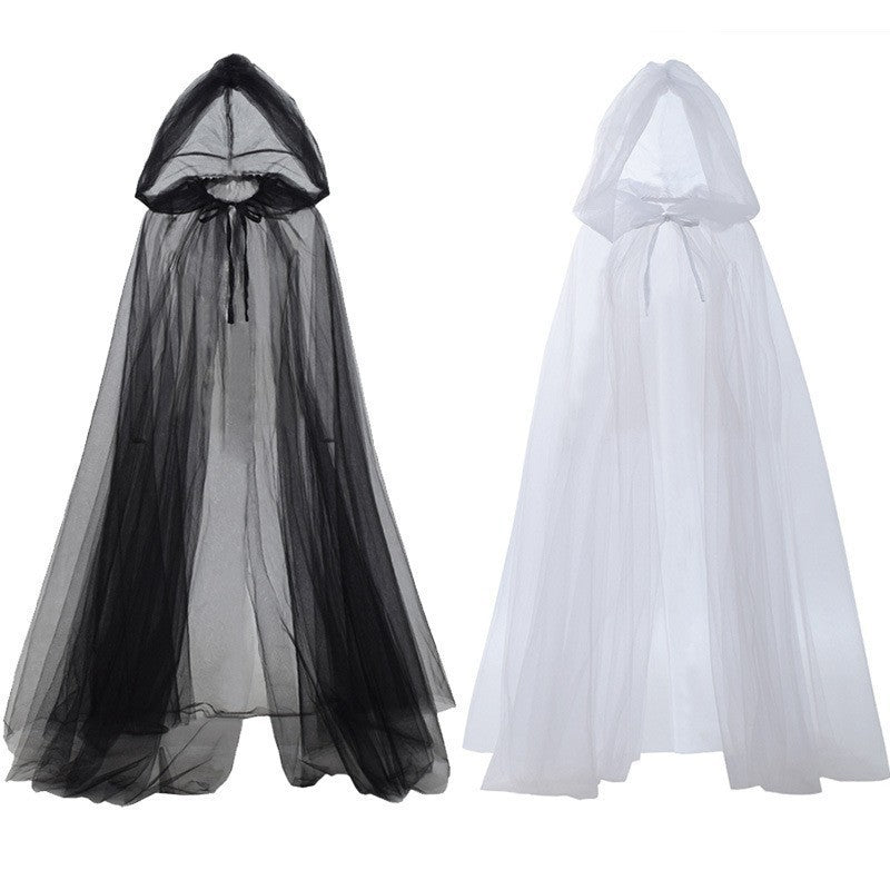 Halloween Ghost Hooded Cloak Death Witch Mesh Cloak Ball Performance Costume - kinko