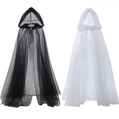 Halloween Ghost Hooded Cloak Death Witch Mesh Cloak Ball Performance Costume - kinko
