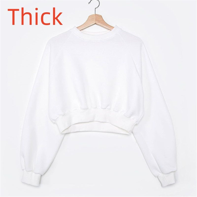 Round Neck Waist Trimming High Waist Short Sweatshirt - kinko