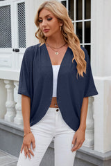 Eyelet Open Front Half Sleeve Cardigan - kinko