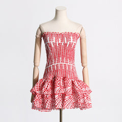 Y2K Tube Top Pleated Dress Ins Fashion Print A-line Short Dresses For Beach Party Clothing Women - kinko