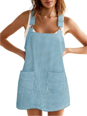 Striped Pocket Strap Adjustable Casual Dress - kinko