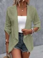 Eyelet Roll-Tab Sleeve Cardigan - kinko