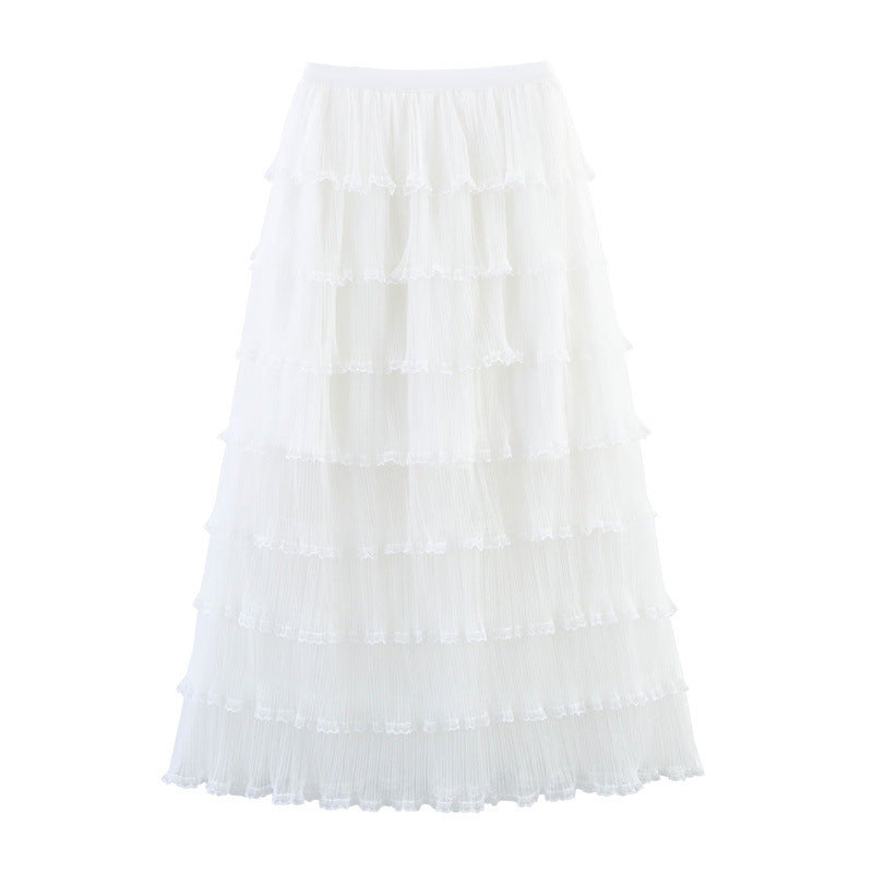 Lace Pleated Net Yarn Cake Skirt - kinko