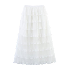Lace Pleated Net Yarn Cake Skirt - kinko