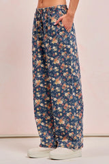 BiBi Washed Floral Print Wide Leg Jeans - kinko