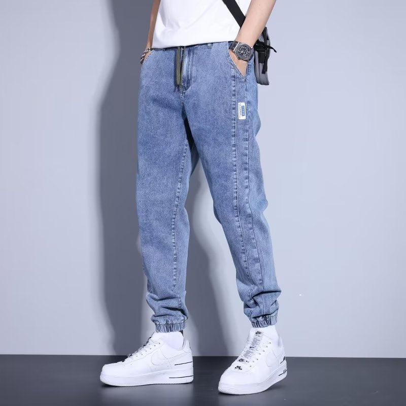 Youth Casual Harem Drawstring Elastic Elastic Beam Foot Type Men's Jeans - kinko