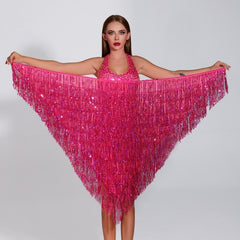 Women's Sequined Tassel Triangle Hip Bag Waist Scarf - kinko