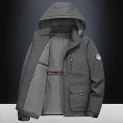 Fall Winter Men Middle-aged Loose Plus Size Outdoor Sports Windproof Hooded Cotton Jacket