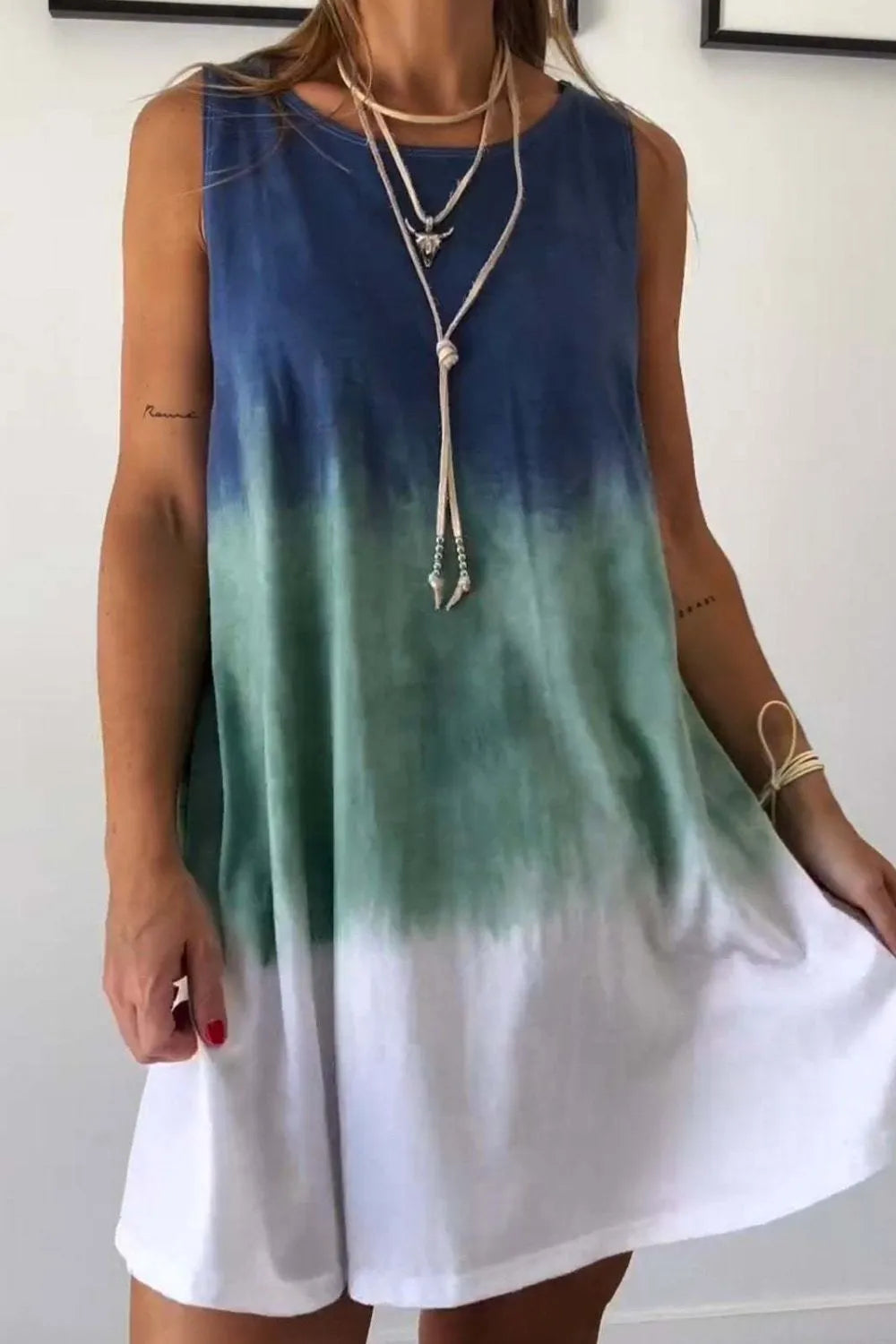 Full Size Tie-Dye Sleeveless Mini Tank Dress Plus Size - kinko