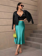 European And American Elegant Style A- Line Satin Skirt - kinko
