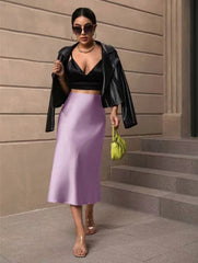 European And American Elegant Style A- Line Satin Skirt - kinko