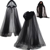 Halloween Ghost Hooded Cloak Death Witch Mesh Cloak Ball Performance Costume - kinko