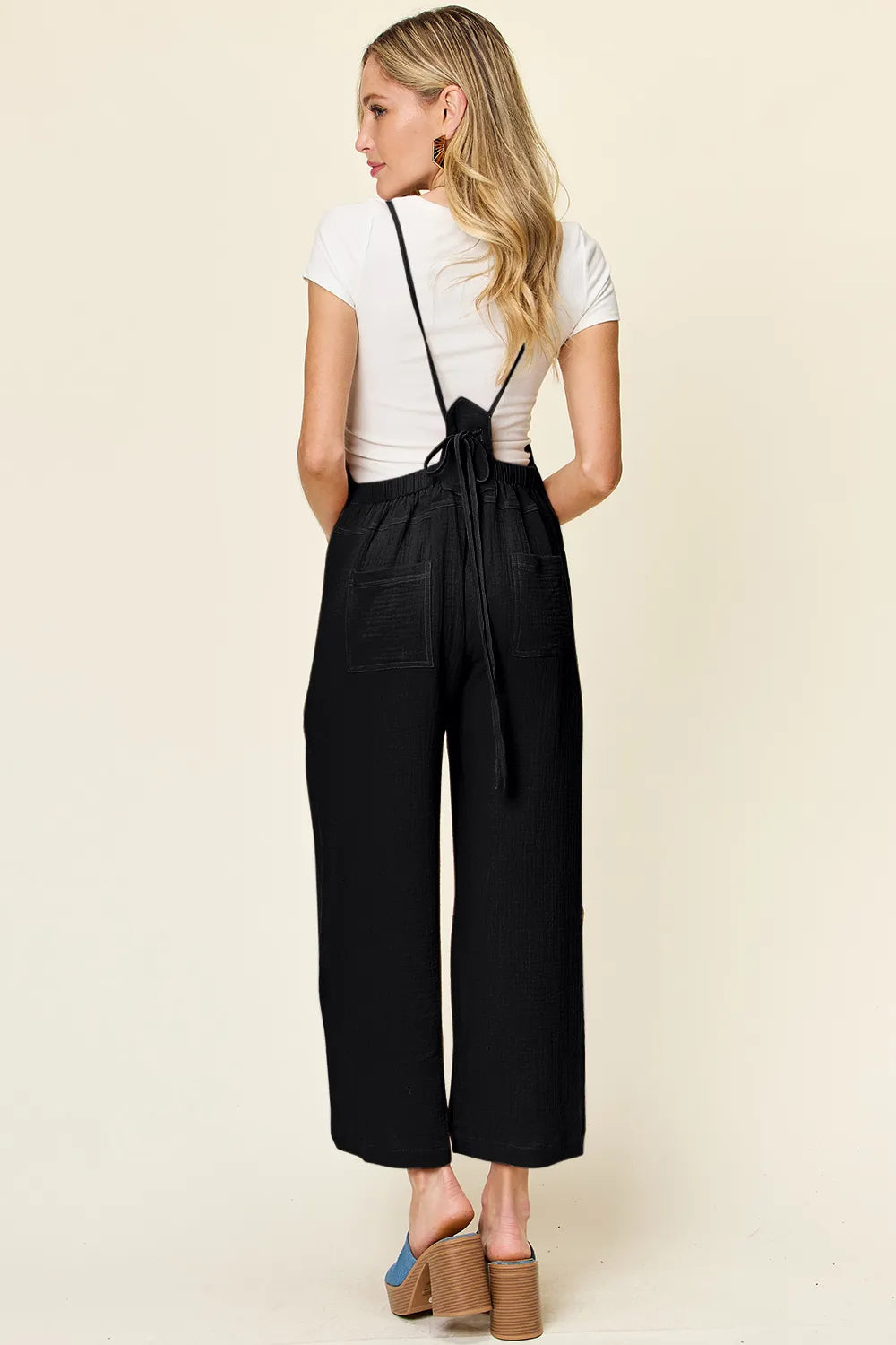 Double Take Full Size Texture Sleeveless Wide Leg Overall - kinko