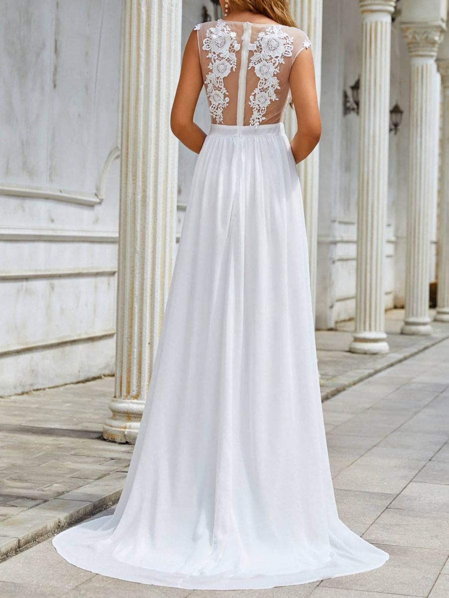 Chiffon Lace Trailing Wedding Large Swing Dress - kinko