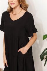 Mandy V-Neck Flounce Sleeve Tiered Dress - kinko