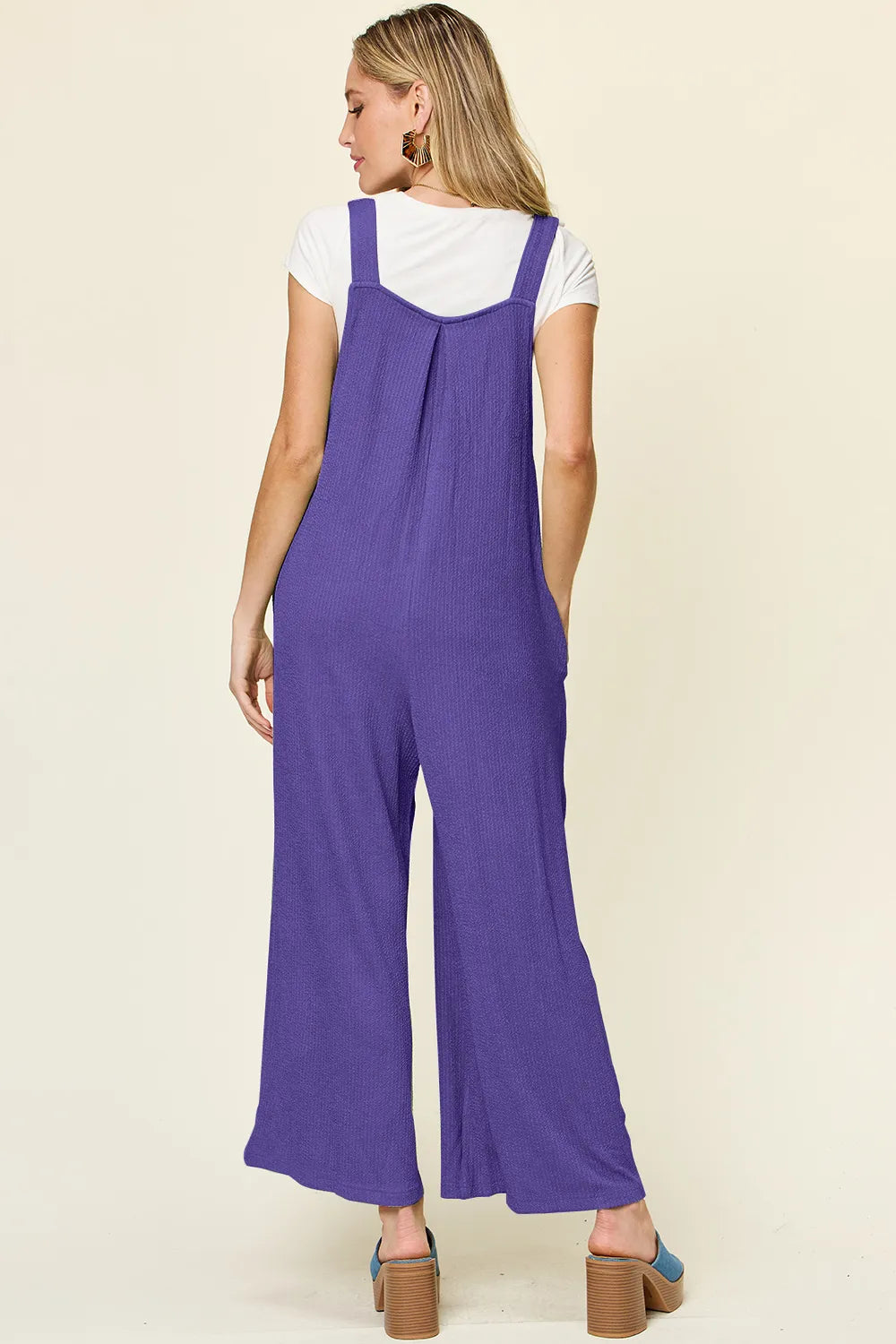 Double Take Full Size Texture Sleeveless Wide Leg Overall - kinko