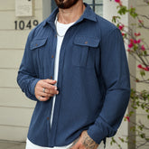 Corduroy Tooling Thick Long Sleeves Coat Shirt Outdoor Casual Retro - kinko